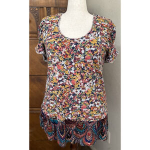 Maeve Anthropologie Womens Cotton Tunic Top Floral Puff Sleeve Shirt XL Casual